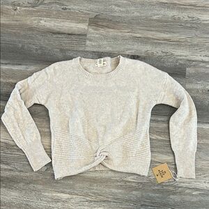 Cozy Cream Crew Neck Sweater with Knot Detail